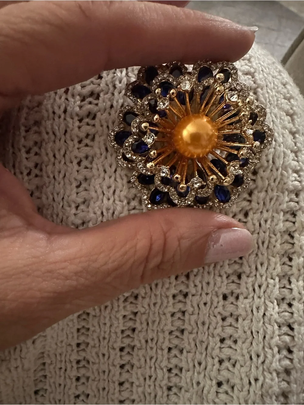 Gold and Blue Floral Radiant Brooch - Women Jewelry